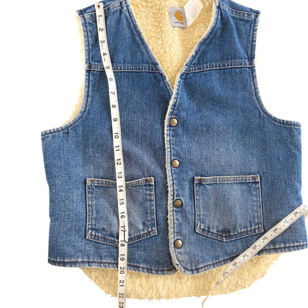 Vintage Carhartt Sherpa denim vest size medium western snaps - Picture 8 of 9